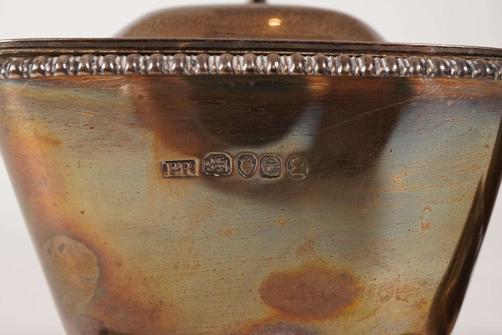 A pair of George IV silver sauce tureens with covers and integral stands, by Philip Rundell